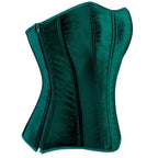 Green Velvet Overbust Corset Top Side Zipper Lace-Up Boned Bustier Top