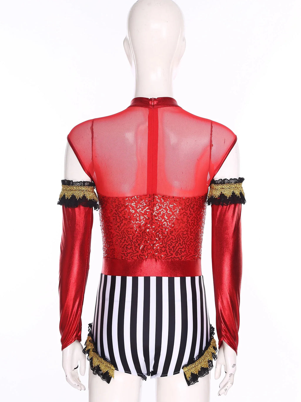 Circus Ringmaster Sequin Striped Bodysuit & Metallic Gloves 2-Piece Stage Costume Set