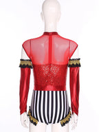 Circus Ringmaster Sequin Striped Bodysuit & Metallic Gloves 2-Piece Stage Costume Set