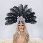 Artisanal Ostrich Feather Showgirl Headdress & Carnival Hair Accessory