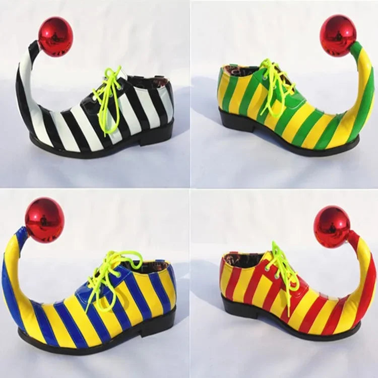 Adults Halloween Clown Cosplay Shoes Funny Circus Club Clown Performance Stripe Clown Shoes With Red Ball Carnival Cosplay Shoes - Big Tim's Magic Emporium