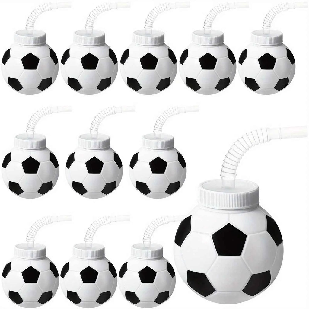 12pcs 10 Oz Reusable Soccer Ball Cups with Straws Lids - Birthday Beach Party Supplies