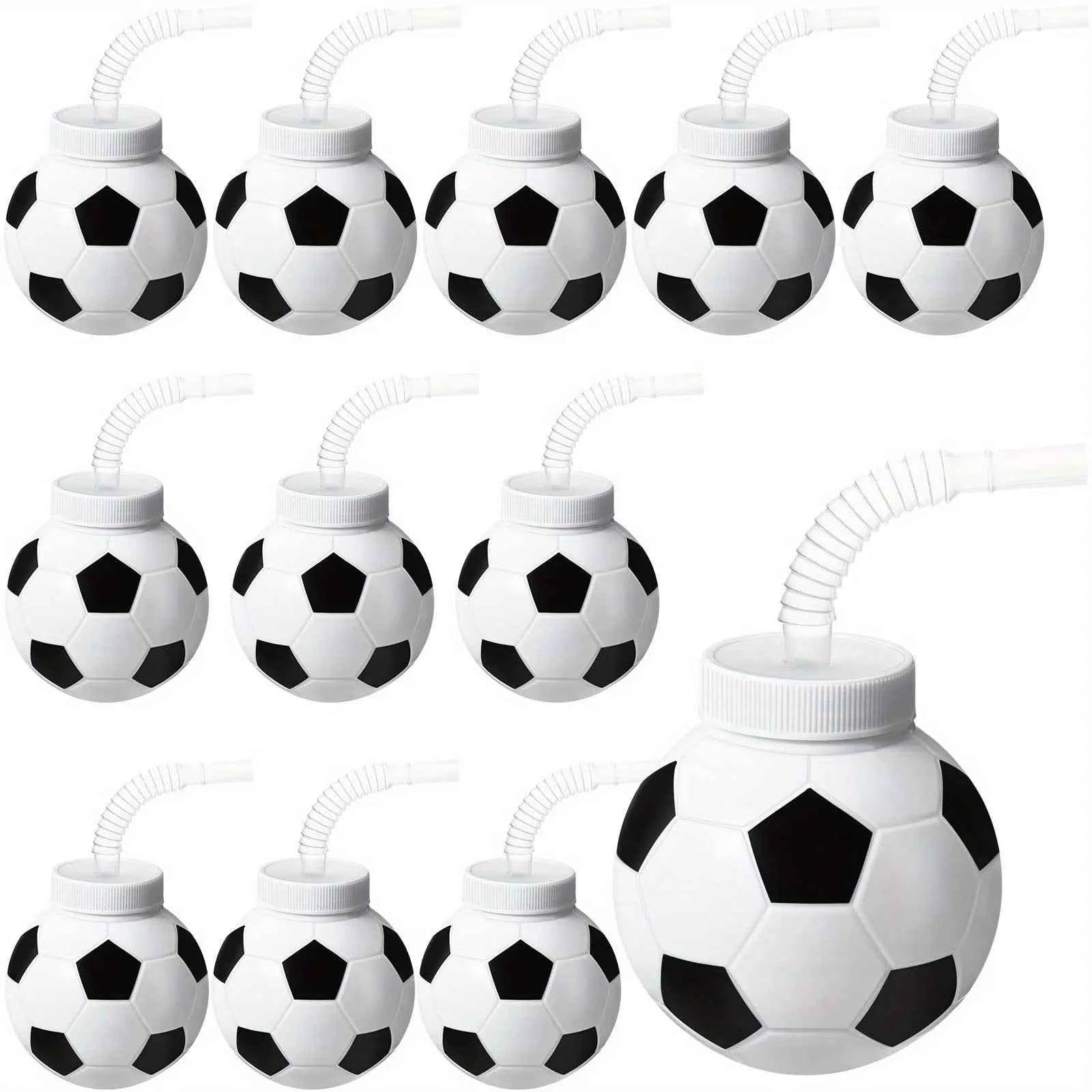 12pcs 10 Oz Reusable Soccer Ball Cups with Straws Lids - Birthday Beach Party Supplies