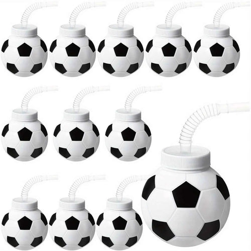 12pcs 10 Oz Reusable Soccer Ball Cups with Straws Lids - Birthday Beach Party Supplies