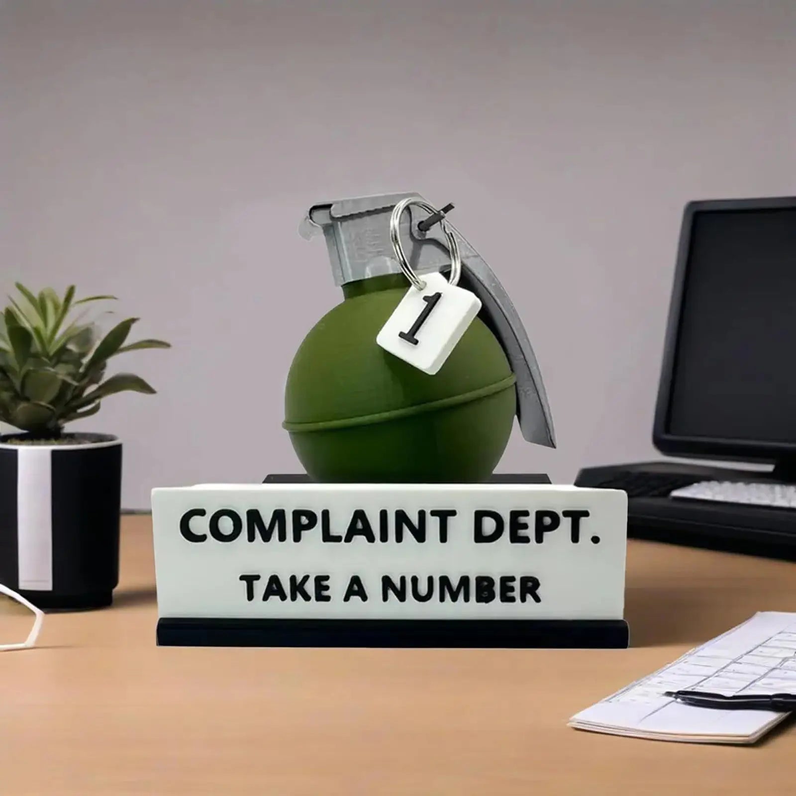 1 Piece with Two Color Options to Choose From, Complaint Department Desk Sign, 3D Printed Prank Gift, Funny Grenade, Complaint Department Desk Sign Decoration, Interesting Office Decoration Ornament, Gift for Colleagues and B