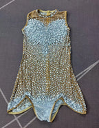 Sparkly Rhinestone Sheer Mesh Bodysuit Backless Stage Costume Leotard