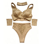Sexy DJ Nightclub Pole Dance Costume Rhinestone Bikini Rave Outfit Party Show Stage Wear Dancer Team Performance Clothes