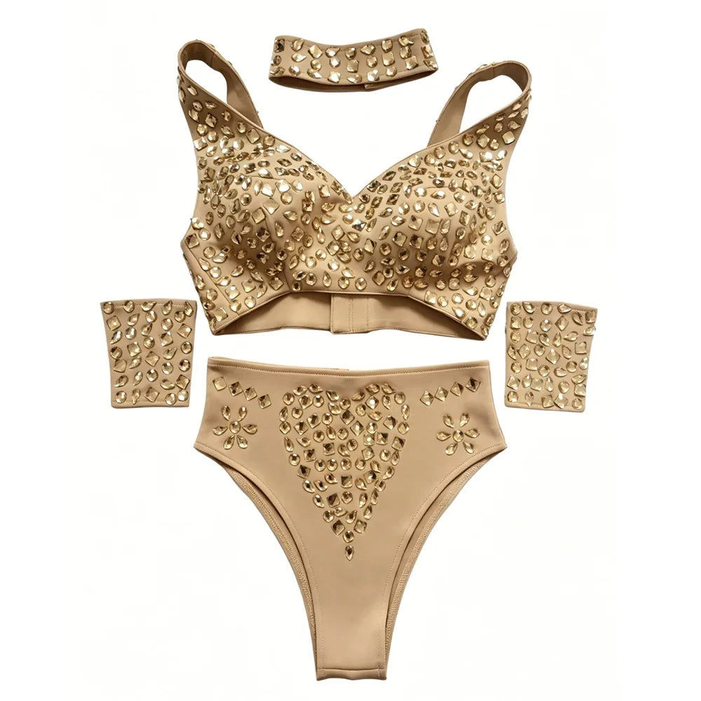 Sexy DJ Nightclub Pole Dance Costume Rhinestone Bikini Rave Outfit Party Show Stage Wear Dancer Team Performance Clothes