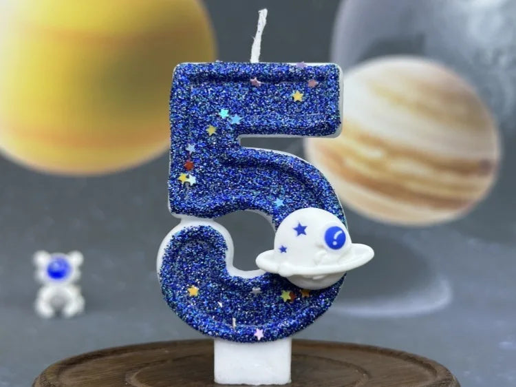 Boys Birthday Number Candle Cake Topper Blue Planetary Universe Children Baby Party One Year Old Dessert Decor Baking Supplies