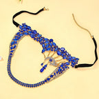 The Stardust Blue Demon – Deluxe Rhinestone Eye Mask & Full Face Chain Jewelry Veil