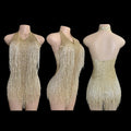 Women's Rhinestone Fringe Dance Bodysuit