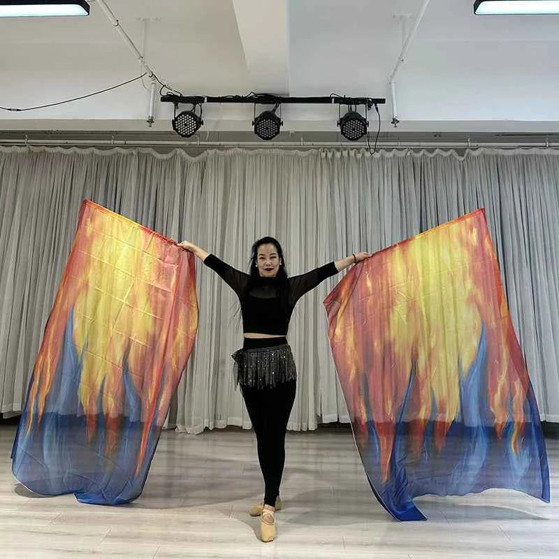 160*110cm Stage Props Flag Belly Dance Silk Veils Silk Wing Praise Flags Faith Worship Flags Veil Flag with Sticks