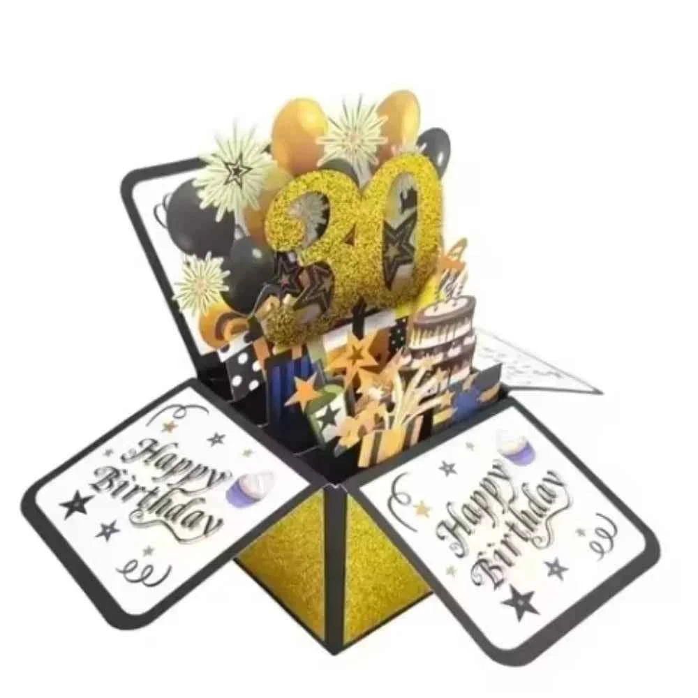 Happy Birthday Greeting Card With Envelope 3D Gift Box 18/30/40/50/60th Years Old Birthday Wishes Message Card Party Gift