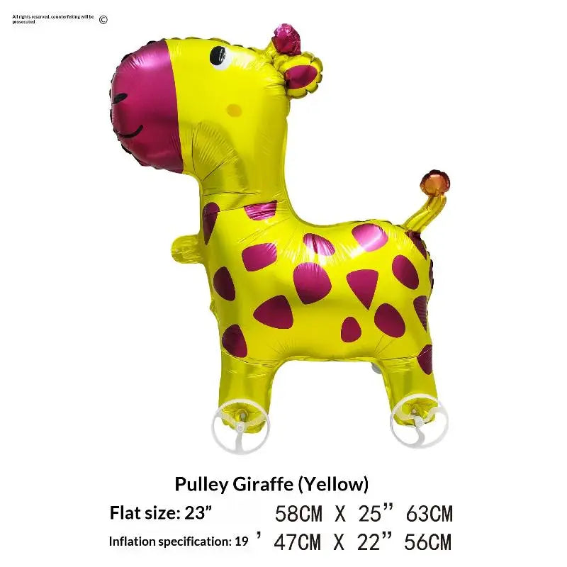 For Kids Birthday Party Decoration Baby Shower 4D Cartoon Foil Balloons Elephant Stand Walking Balloon With Wheel