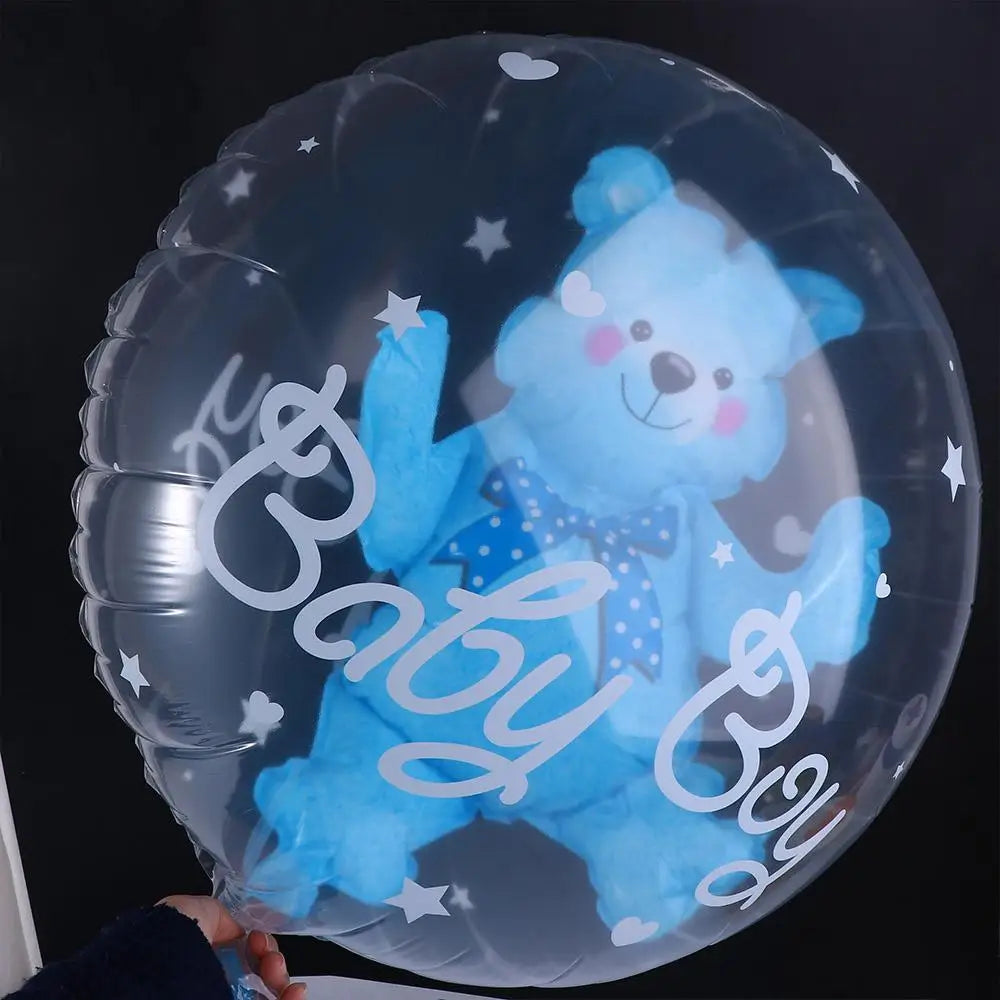 Birthday Gender Reveal Blue Pink Transparent 4D Double Bubble Balloons Bear Party Supplies Globos
