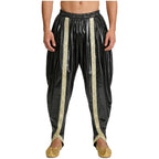 Men's Metallic Shiny Harem Dhoti Pants Gold Brocade Trim Prince Cosplay Costume