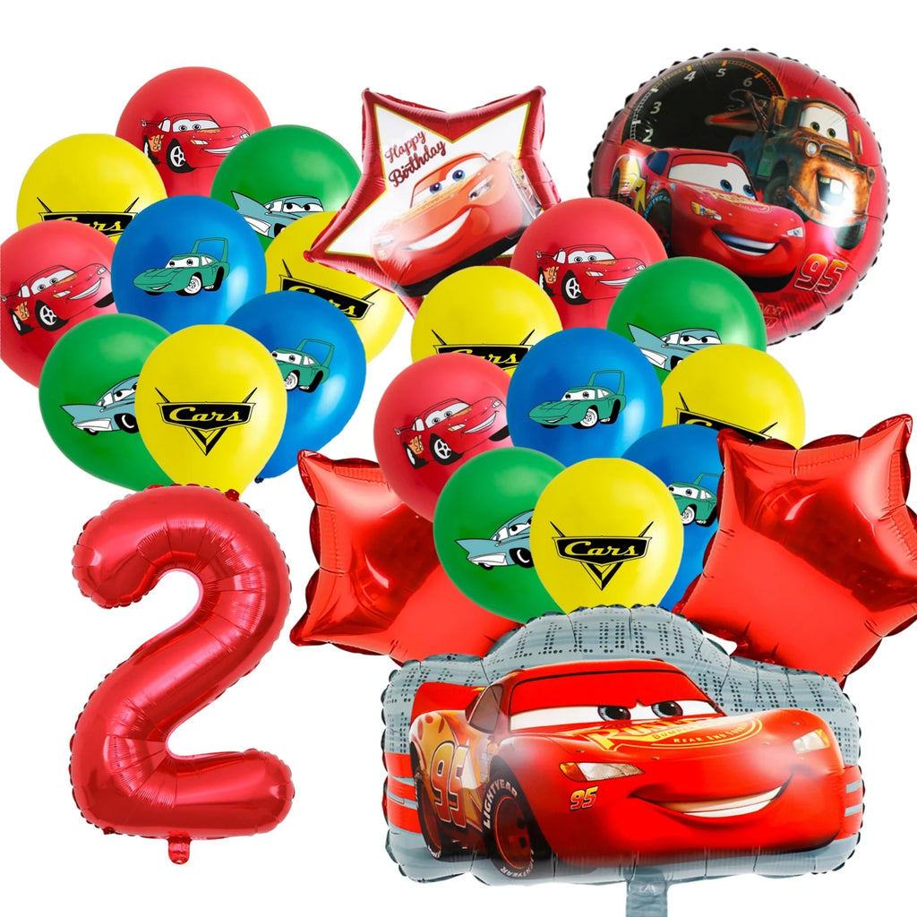 Car-Themed Cartoon Birthday Party Balloon Decoration Package Latex Balloons and Extra-Large Foil Balloons for Birthday Party