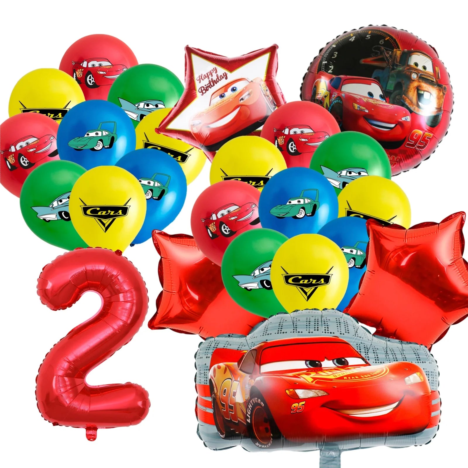 Car-Themed Cartoon Birthday Party Balloon Decoration Package Latex Balloons and Extra-Large Foil Balloons for Birthday Party