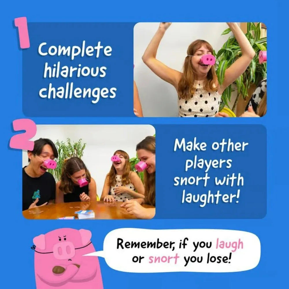 Party Game Provides Fun Snorts Board Games 5 Toy Pig Noses and Challenge Cards for Family and Friends - Big Tim's Magic Emporium
