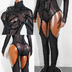 Rhinestone Mesh Jumpsuit Costume Set