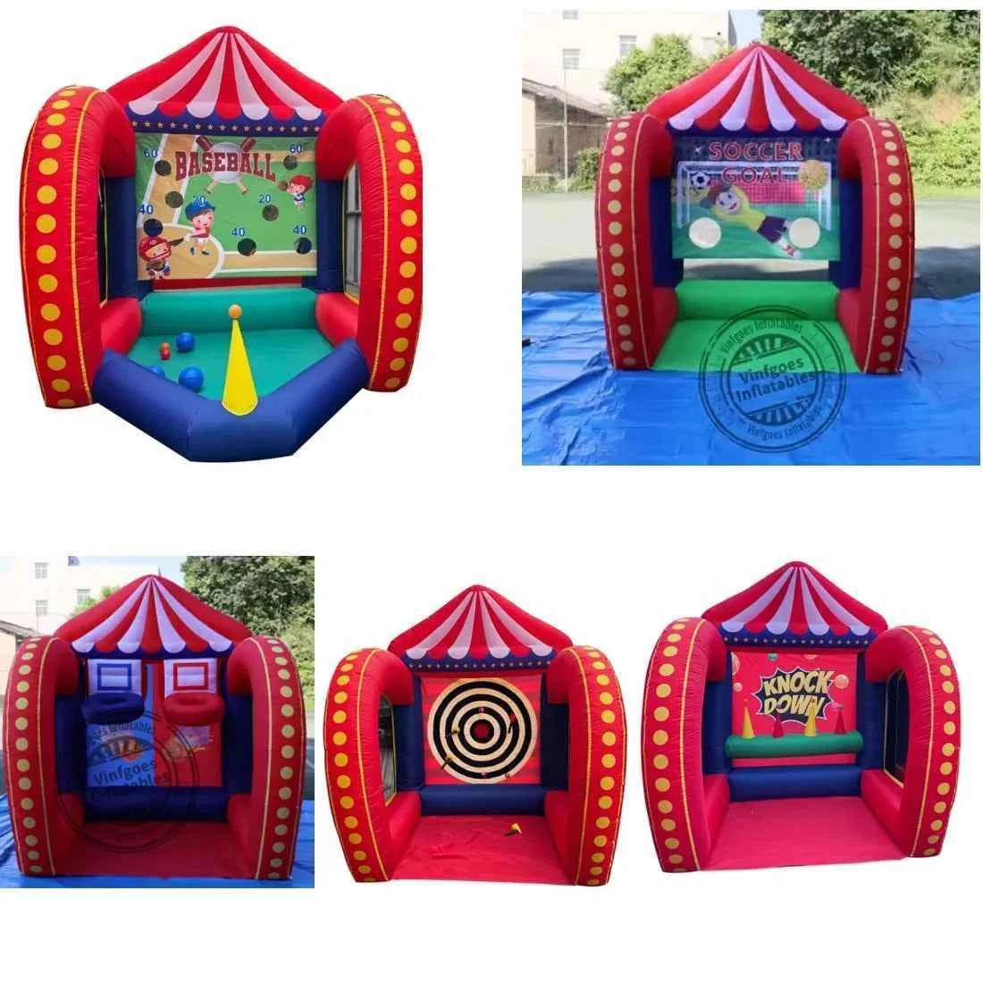 Free air shipping 5 in 1 Inflatable Carnival Bundle Games Soccer Dart Knock Down Ring Ross Game For Kids And Adults Party Game