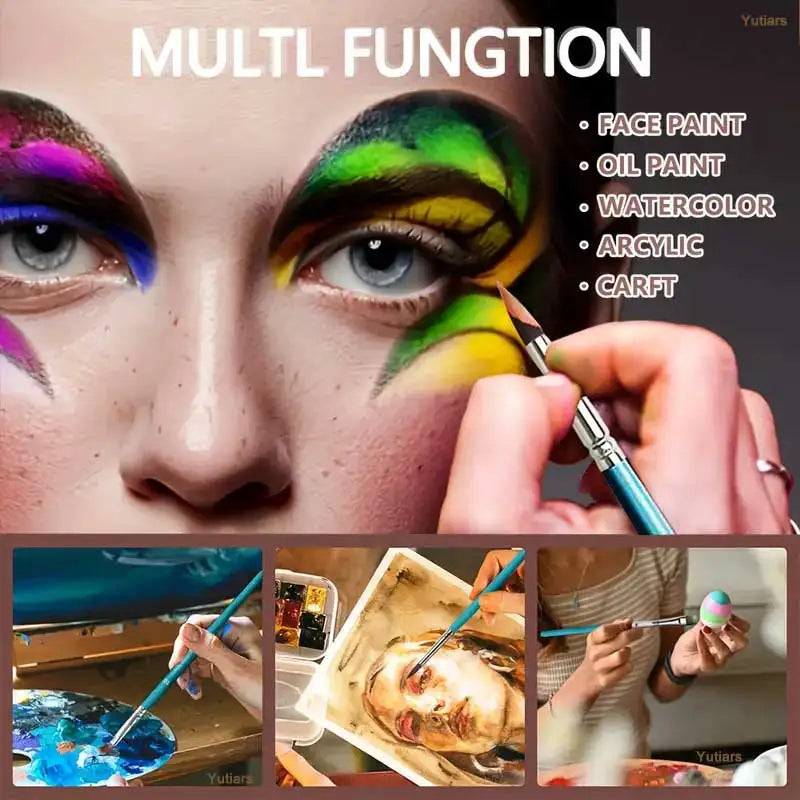 12pcs Professional Face Painting Brush Set with Nylon Bristles, Wooden Handle, Versatile for Watercolor & Embossing