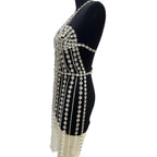 Sparkly Glass Crystal Tassel Body Chain Dress Drag Queen Stage Backless Mini Skirt