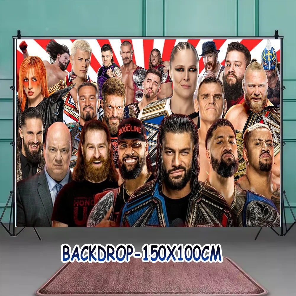 Sport-&Wrestling&Triathlon Boys Birthday Party Supplies Decor Boxing Match Balloon Cake Topper Banner Backdrop Baby Shower Props