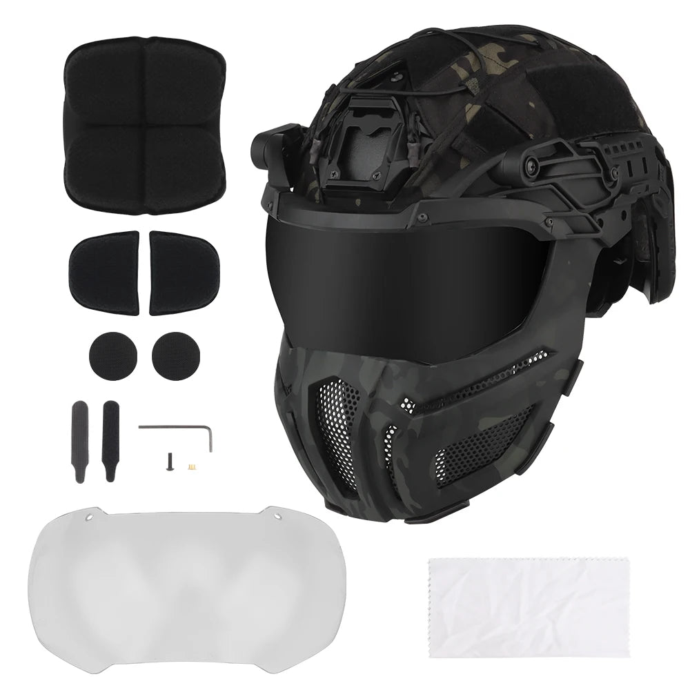Tactical FAST Helmet Half Face Mask With Flip Goggles Black/Clear 2Pcs Lenses for Hunting Airsoft CS Game Paintball Mask Gear - Big Tim's Magic Emporium