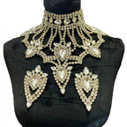 Oversized Glass Gemstone Choker Necklace & Earrings Drag Queen Stage Jewelry Set