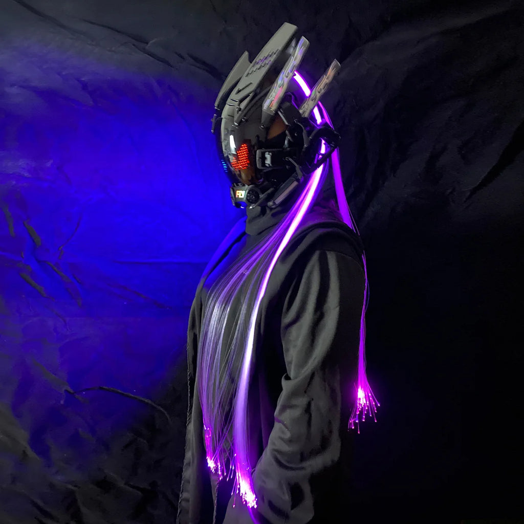 Cyber Punk Mask Mech Warrior Cosplay Helmet With LED Color Screen With Light Up Braids Cosplay Helmet Halloween Party Props Gift - Big Tim's Magic Emporium