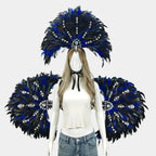 Unisex Artisanal Feather Headdress & Wings Carnival Performance Set