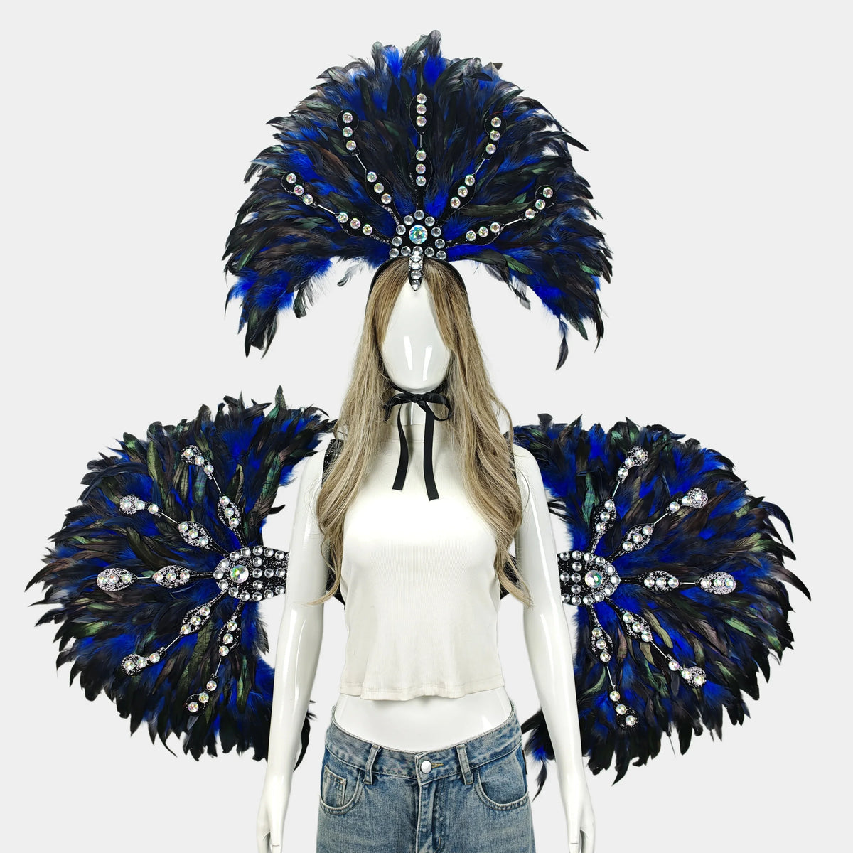 Unisex Artisanal Feather Headdress & Wings Carnival Performance Set