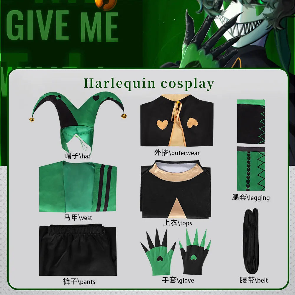 ‌Anime The Freak Circus Harlequin Cosplay Costume Adult Clown Top Pant Set Joker Uniform Halloween Costume Carnival for Adult