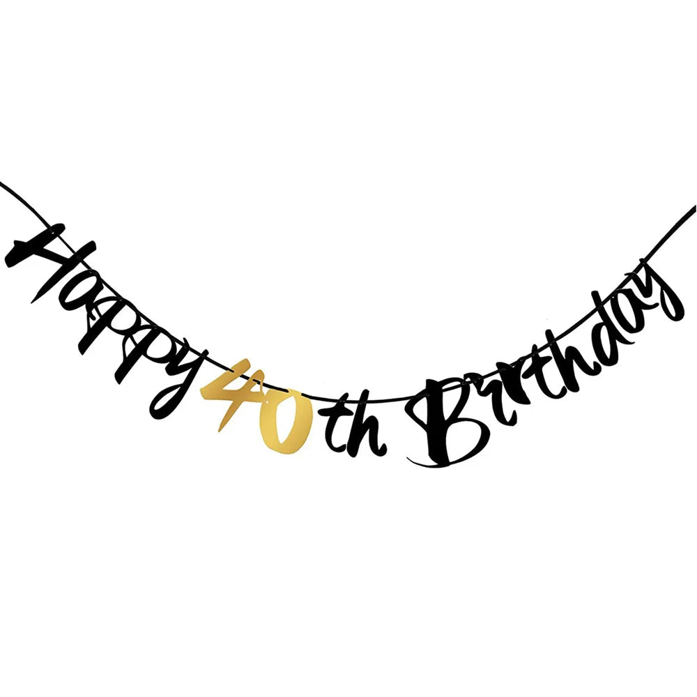 40th Birthday Party Gold Black Birthday Number Paper Box Banner Balloons Birthday Party 40 Year Old Birthday Party Decoration