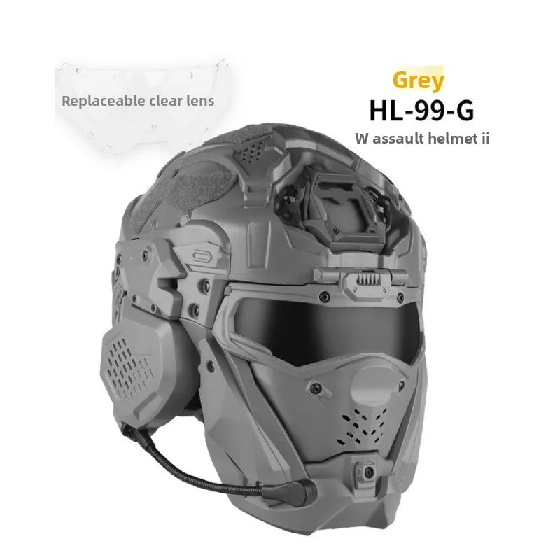 Full Face Helmet with Built-in HD Earphone, Flip-Up Mask & Anti-Fog Fan, Replaceable Lens & NVG Mount for Game/Role-Play/Riding - Big Tim's Magic Emporium