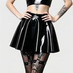 Gothic PU Leather PVC Shiny Flared Pleated Mini A-Line Skirt