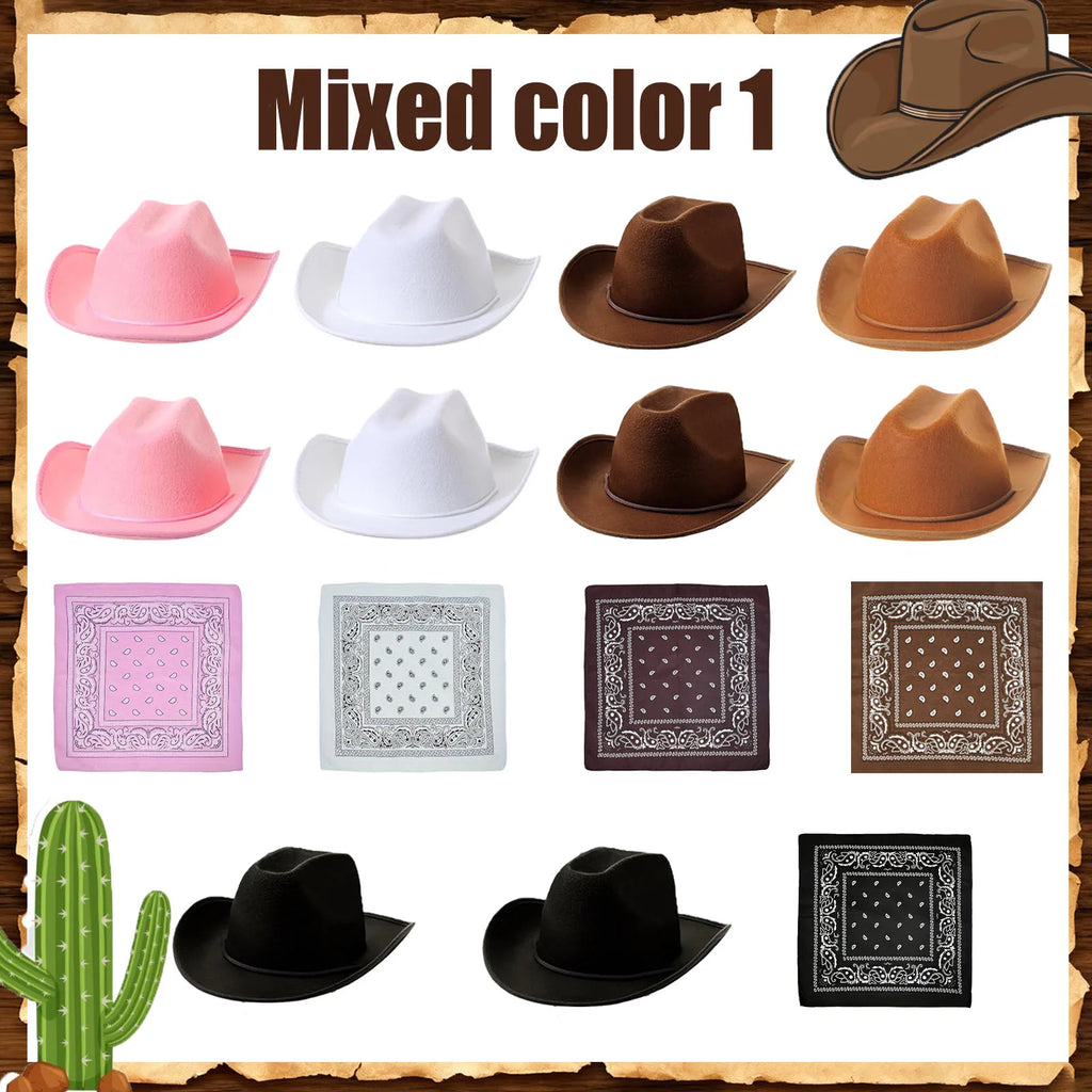 6-48Set Kids Western Cowboy Hats with Bandanas Cowboy Party Hats for Birthday Party Cosplay Costume Party Western Party Favors - Big Tim's Magic Emporium