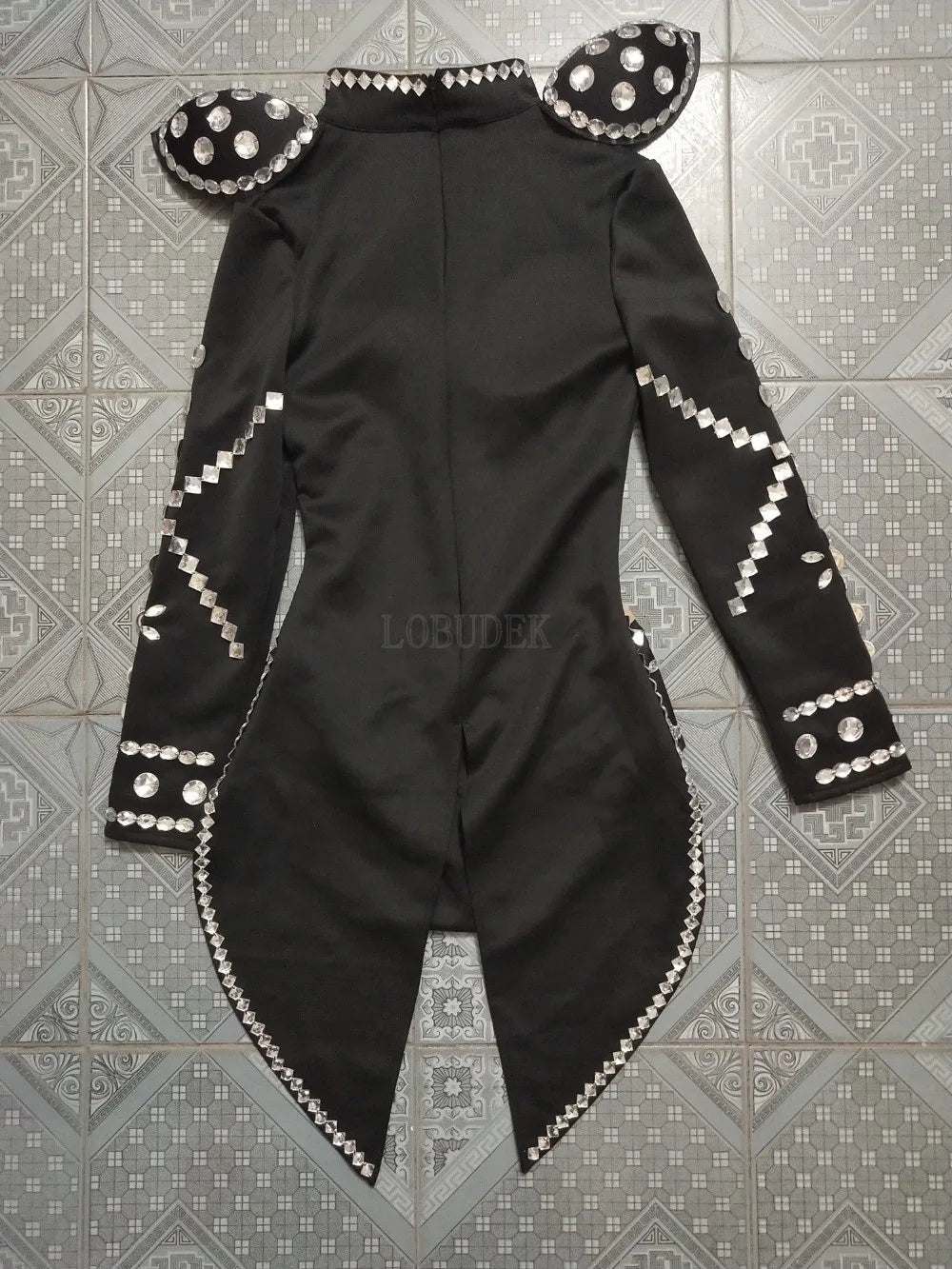 Rhinestone Swallowtail Showgirl Bodysuit – Tuxedo Tails Stage Performance Costume