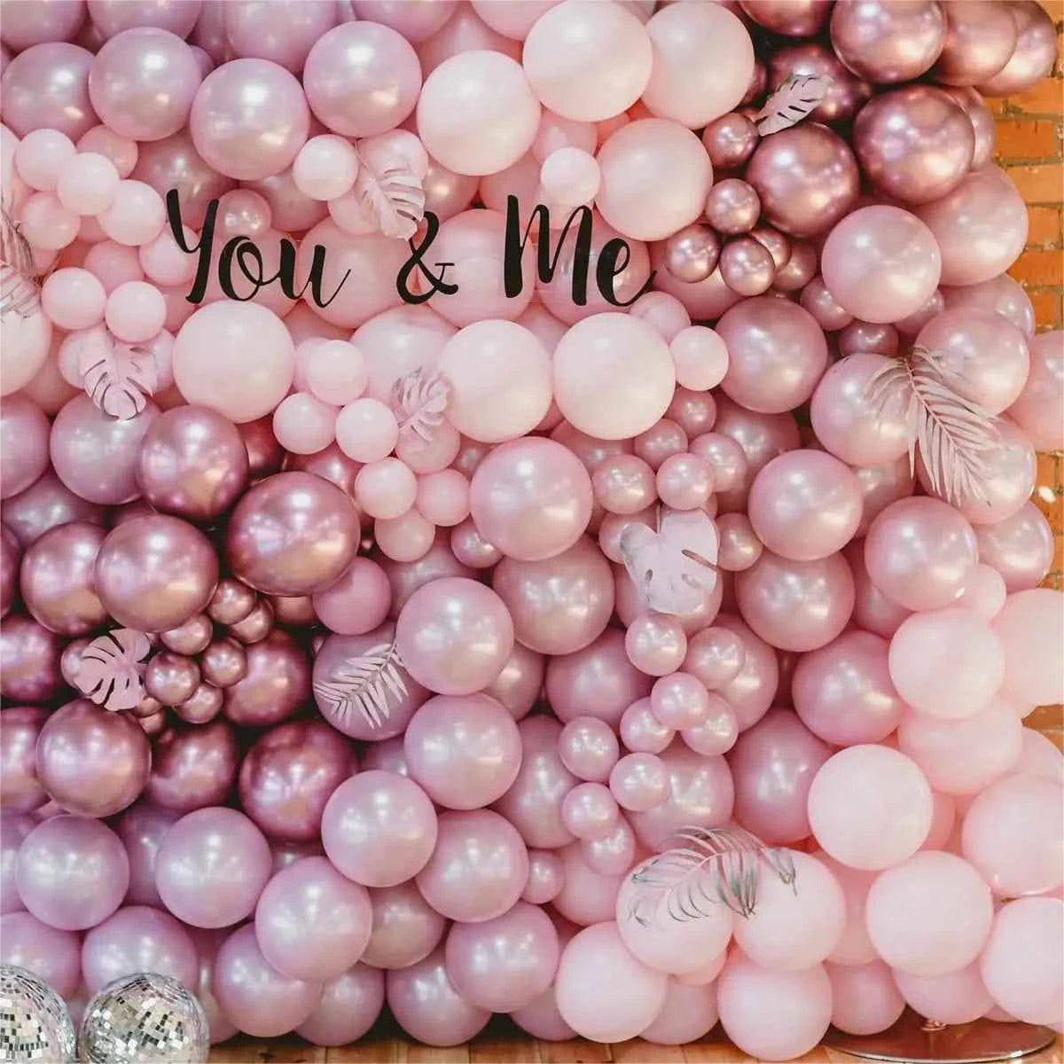 107PCS Double Stuffed Pearl Pink Stand White Balloons Garland Arch kit Wedding Birthday Party Baby Shower Anniversary Decoration