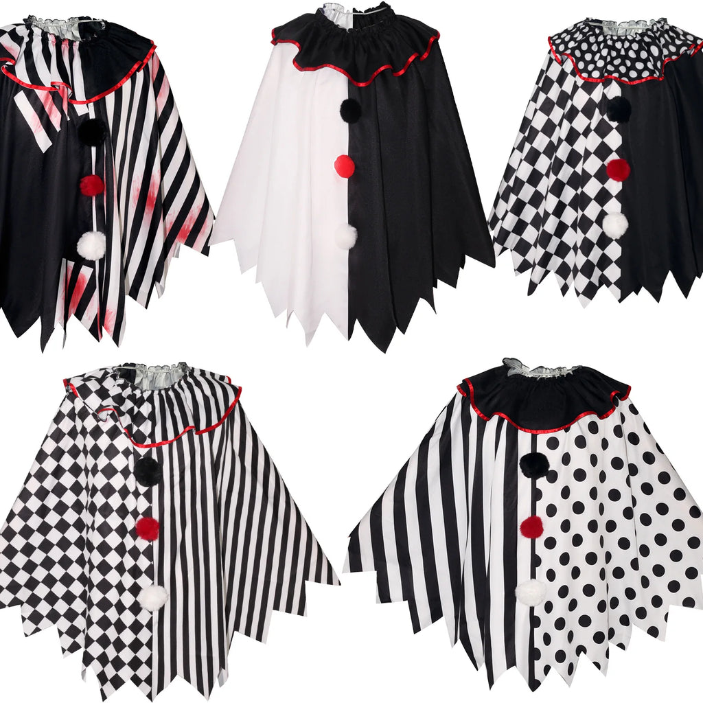Horror Clown Cos Costume Halloween Women's Black and White Cloak Masquerade Adult Cosplay Role-playing Costume - Big Tim's Magic Emporium