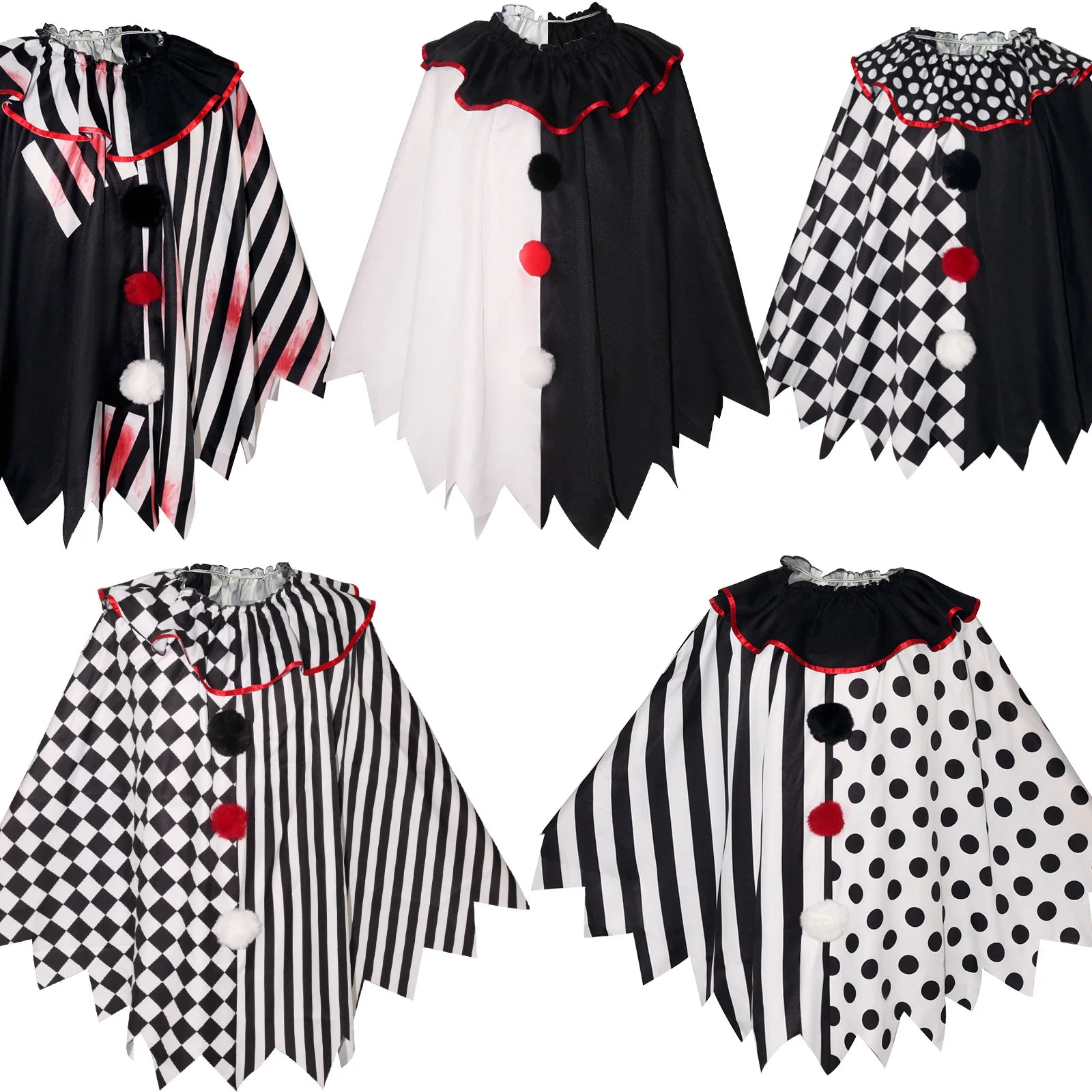 Horror Clown Cos Costume Halloween Women's Black and White Cloak Masquerade Adult Cosplay Role-playing Costume - Big Tim's Magic Emporium