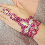 Rhinestone Crystal Cuff Bracelet with Hand Chain Ring – Ballroom & Latin Dance Jewelry for Women