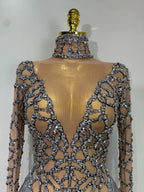 The Stardust Diamond Fringe Bodysuit – Luxury Rhinestone Mesh Stage Costume