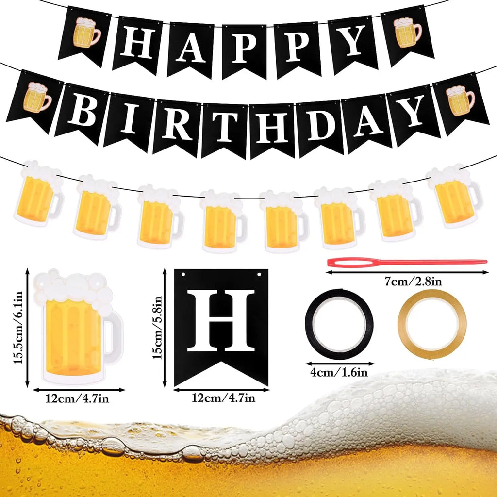 Beer Theme Happy Birthday Banner Adult Mens Party Decorations Cheers Paper Garland Oktoberfest Bunting Bar Pub Event Decor Setup