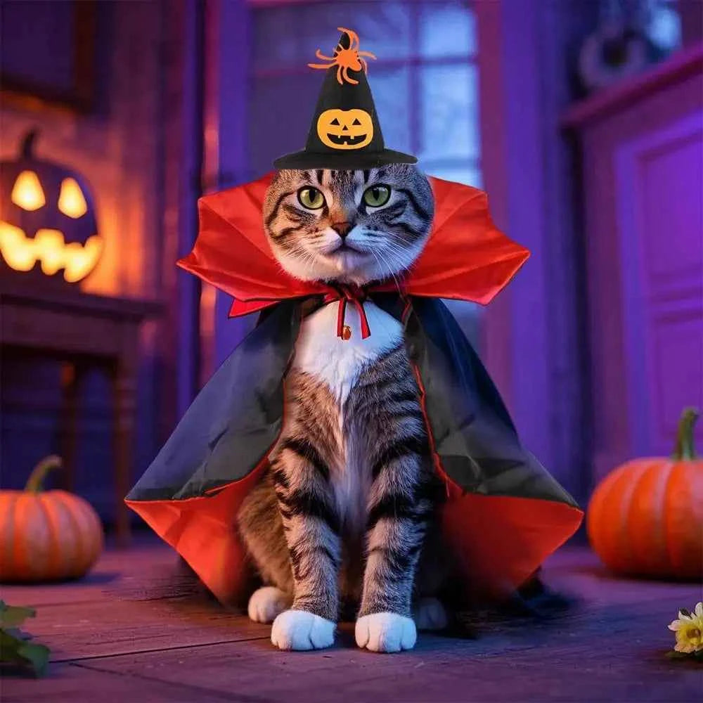 Stand-collar Halloween Pet Costume Adjustable Easy To Wear Cat Cosplay Cloak Soft Fabric Pet Supplies Kitten Puppy Dress Party