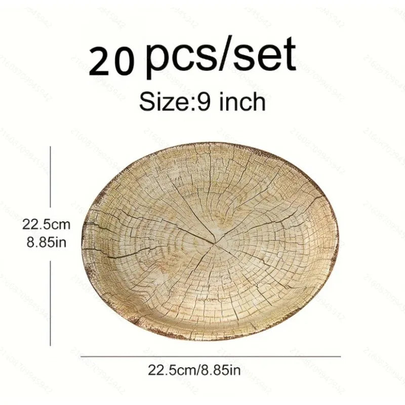 20Pcs Disposable Party Plates, Retro Wood Grain Design, 7 & 9 Inch Paper Plates for Birthday, Holiday, Picnic, Home Use - Big Tim's Magic Emporium
