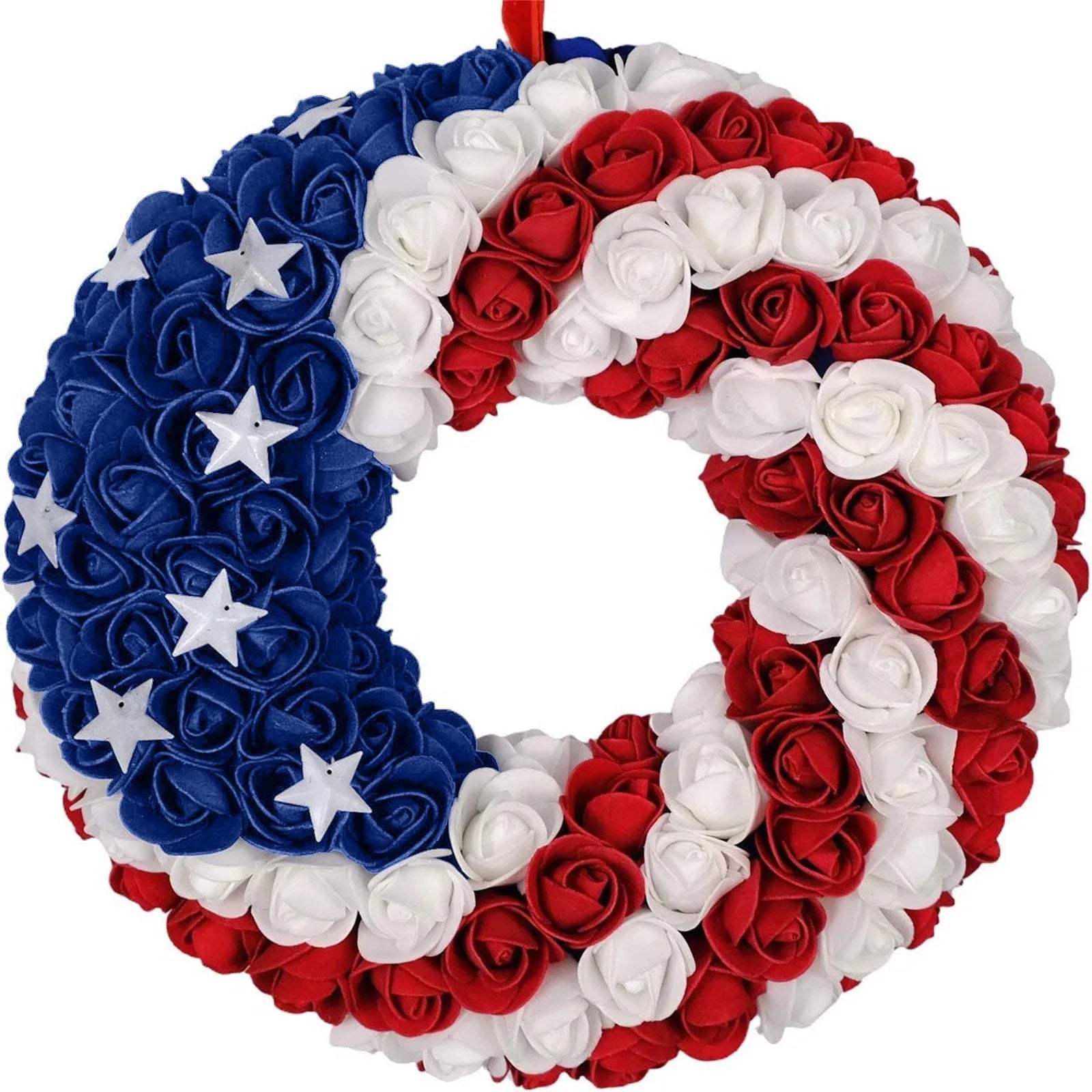 4th Of July Rose Floral Wreath American Flag Star Front Door Garland Independence Day Artificial Flower Hanging Decor Home Porch