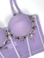 Mesh Bustier Corset Crop Top Diamond Embroidery Tassel Evening Party Bralette