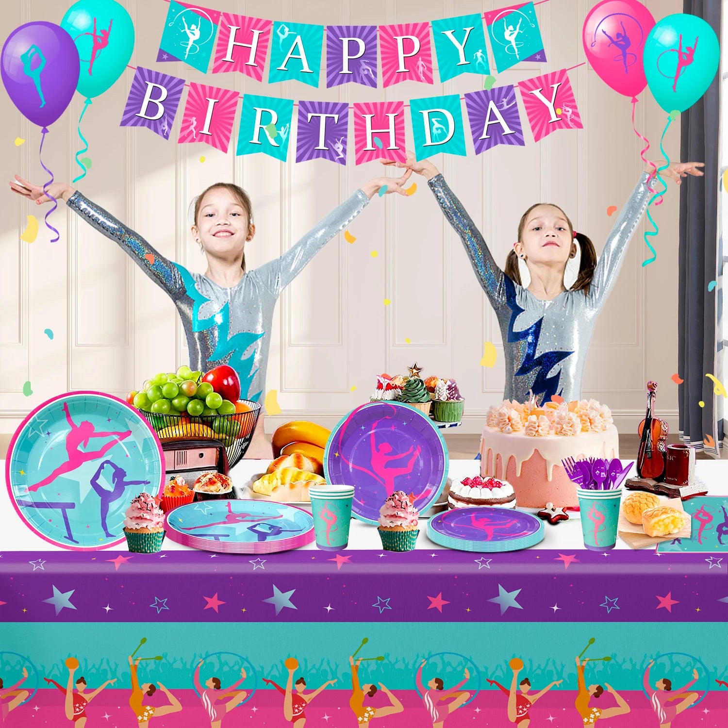Gymnastics Birthday Party Supplies,78pcs Gymnastics Party Decorations&Tableware Kit Gymnastics Decorations for Birthday Party - Big Tim's Magic Emporium